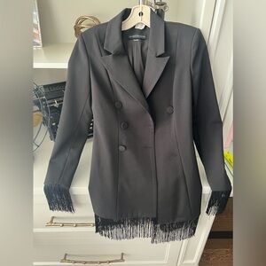 THE TREZZI COLLECTION Black Fringed Fitted Women's Blazer Jacket Size Small